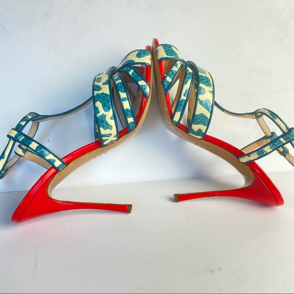 Nicholas Kirkwood red white blue green snakeskin sandals - Picture 6 of 9